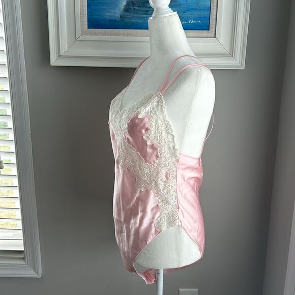 Vintage 80s Victorias Secret Gold Label Pink Lace Nightie Sexy Bodysuit Medium - Picture 7 of 16